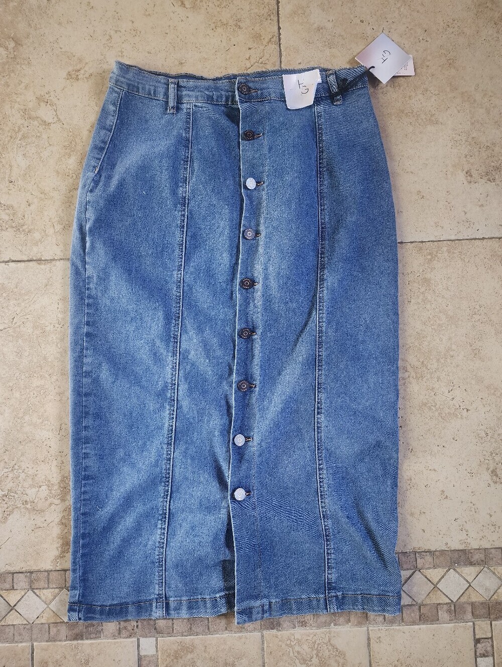 Happily Grey Button-Front Blue Denim Midi Skirt